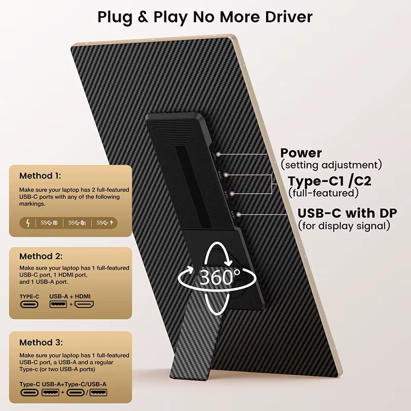 15.6\" FHD 1080P Ultra-Slim Laptop Screen Extender IPS Portable External USB-C Monitor for Wins/Mac/Iphone/Switch Plug-Play